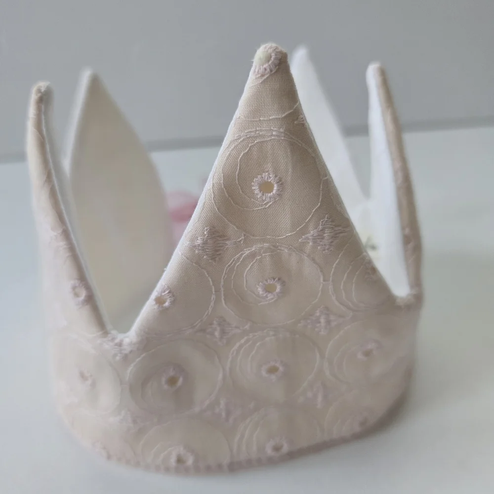 NEW Handmade Girl Dusty Pink Embroidered Lace Fabric Baby Birthday Crown